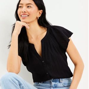 ⭐️HPx2! LOFT Petite Flutter Sleeve Button Front Blouse in Black. Size XXLP. New!
